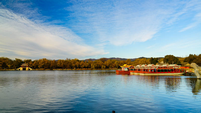 颐和园湖光山色游船行图片