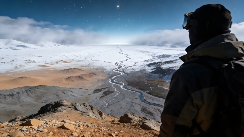 雪域星空下的行者图片