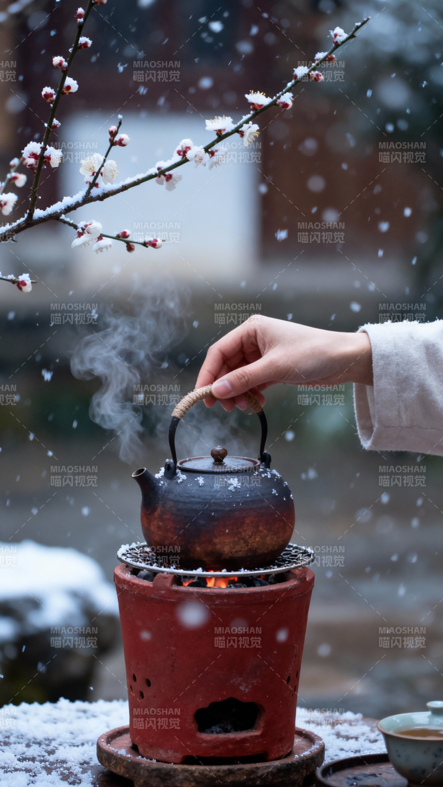 雪中煮茶图片