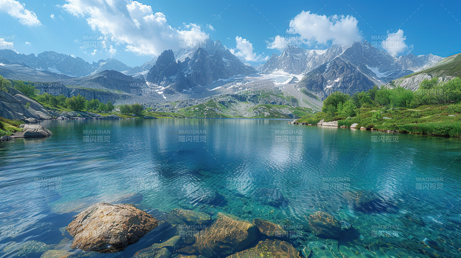 雪山碧湖风光图片