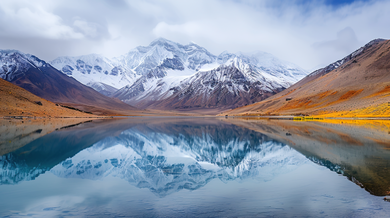 雪山倒影湖中图片