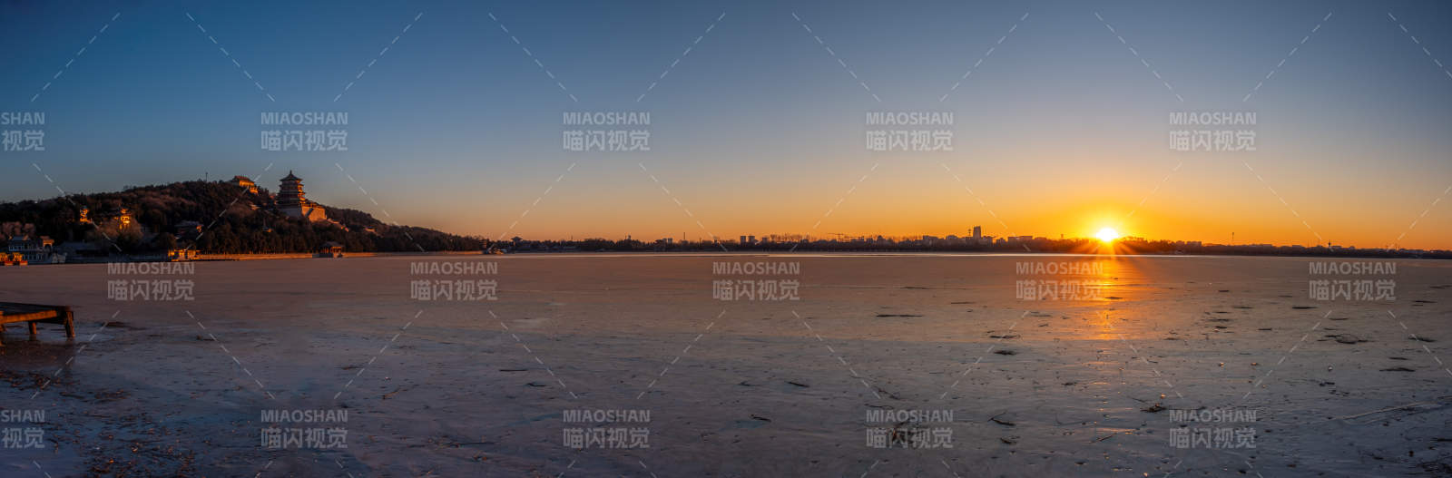 北京颐和园冰湖日落美景图片