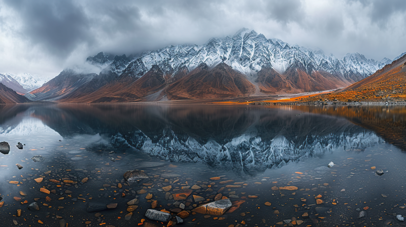 雪山倒影湖光图片