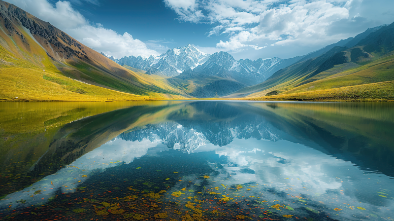 雪山倒影湖光图片