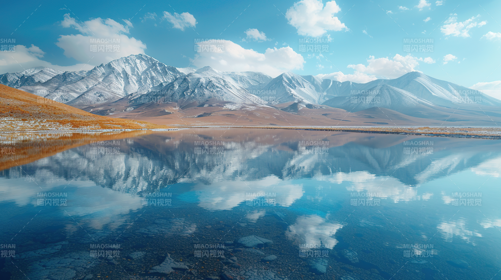 雪山倒影湖中图片