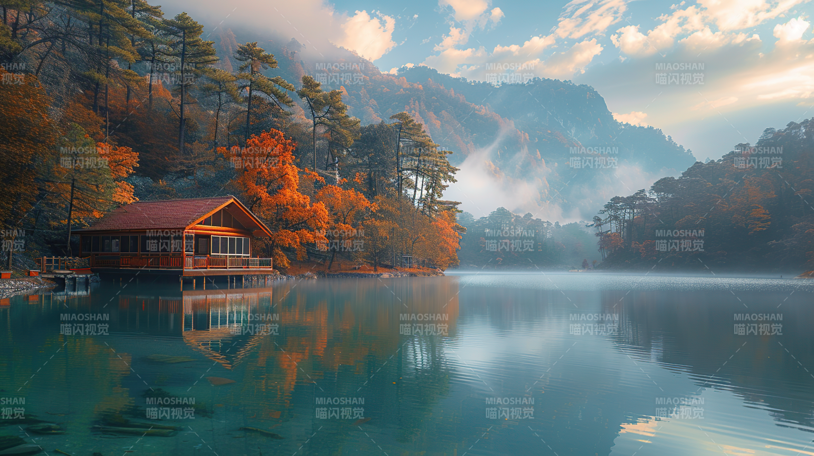 秋湖静谧山居图片