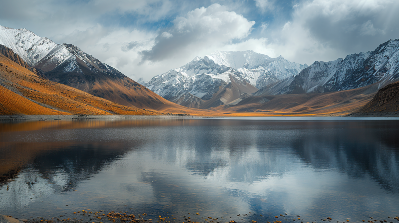雪山倒影湖光图片