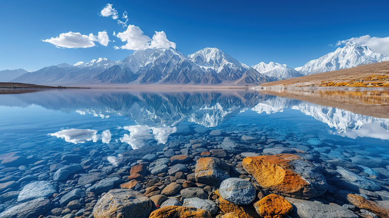 雪山倒影湖中图片