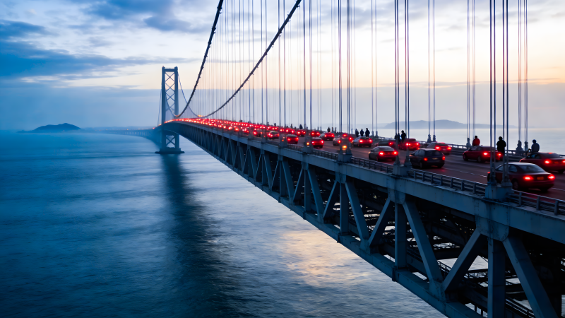 大桥夜景车流如织图片