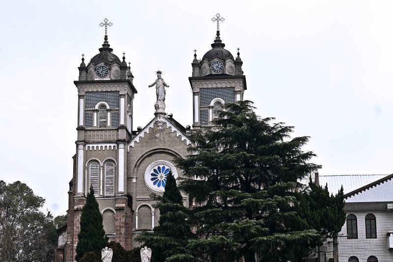 安徽芜湖老教堂双塔耸立图片