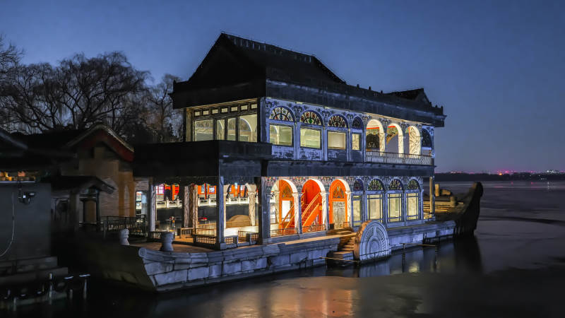 颐和园石坊夜色图片