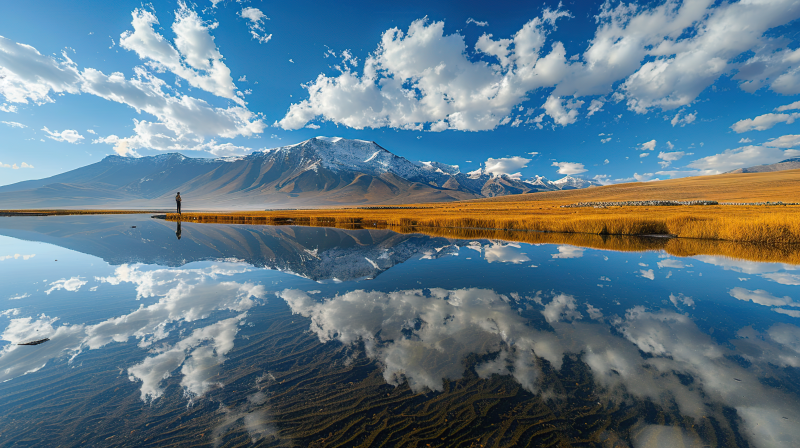 雪山倒影湖光云图片