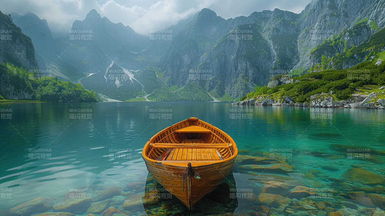 湖光山色舟影图片