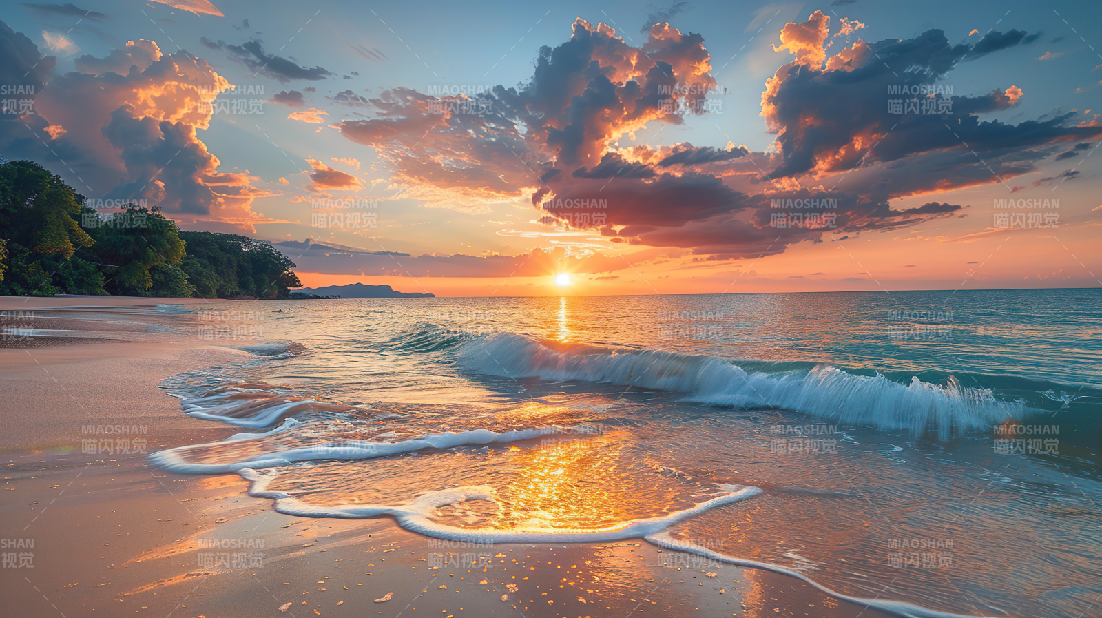 夕阳海滩美景图片
