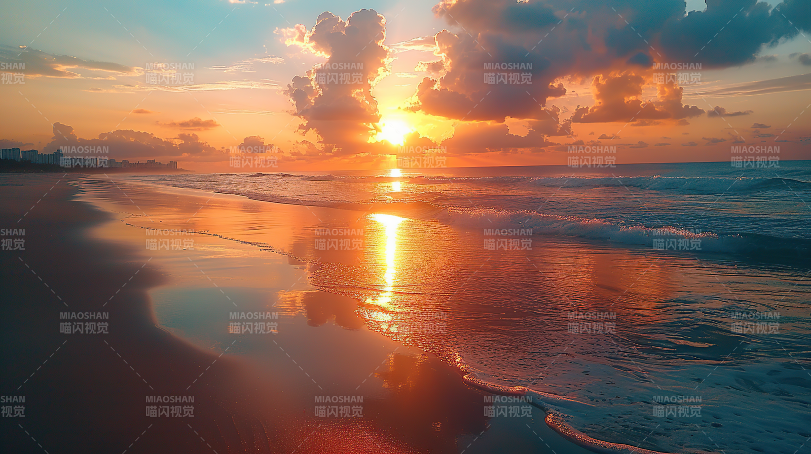 夕阳海滩美景图片