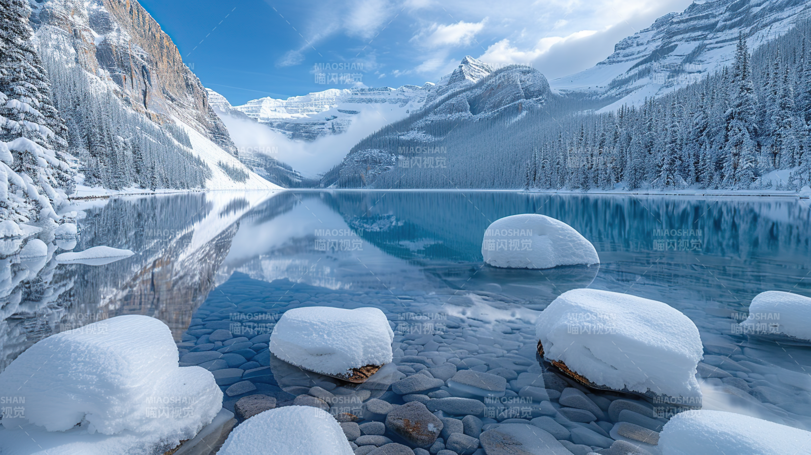 雪湖倒影山景图片