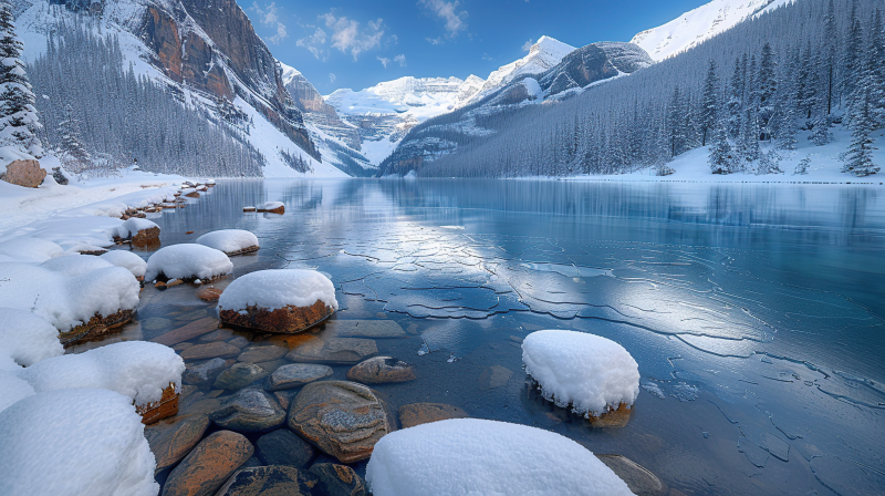 雪湖静谧风光图片