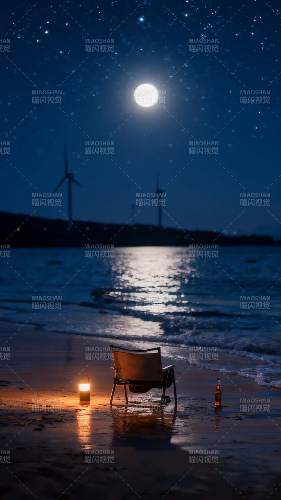 月下沙滩静夜图片