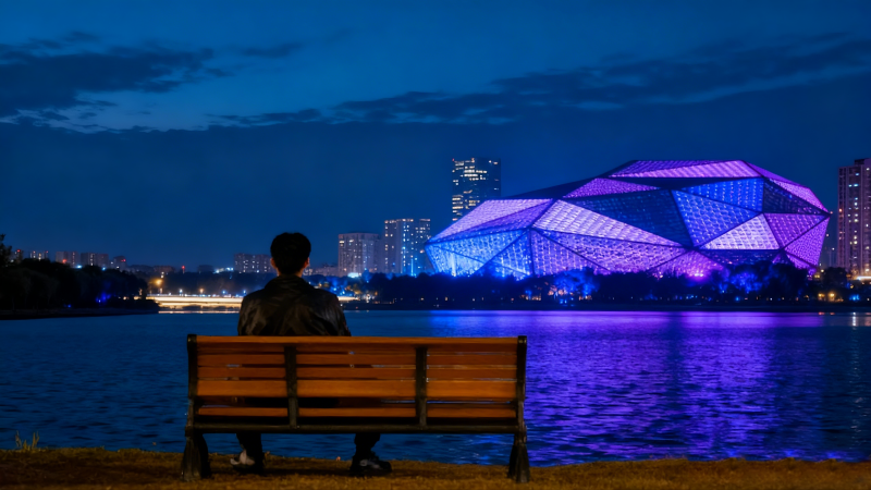 夜湖畔静思图片