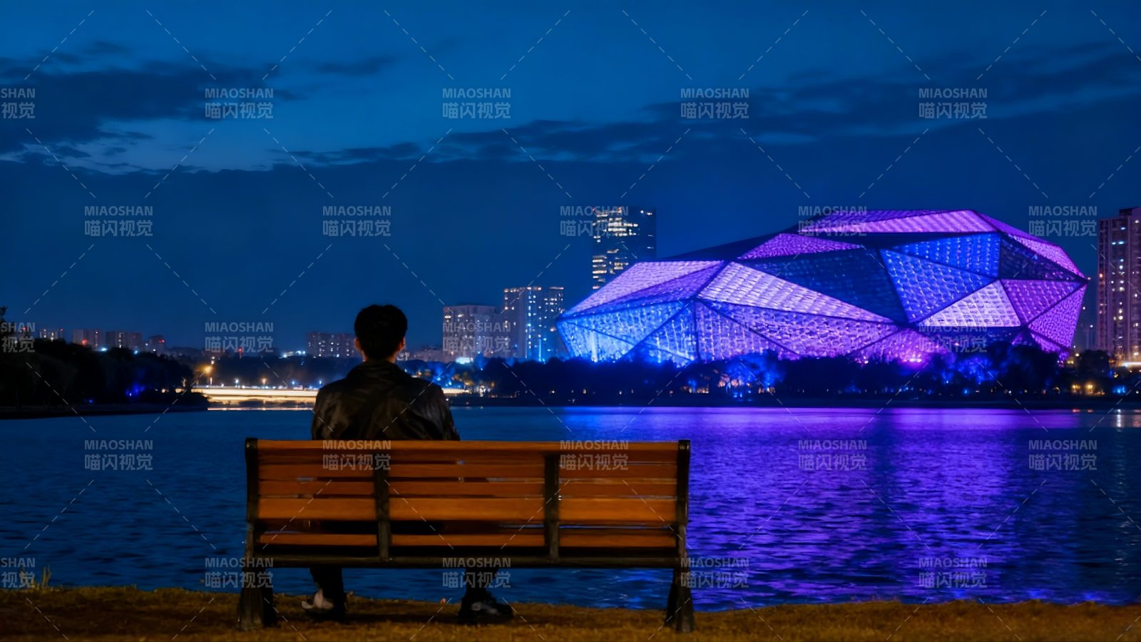 夜湖畔静思图片