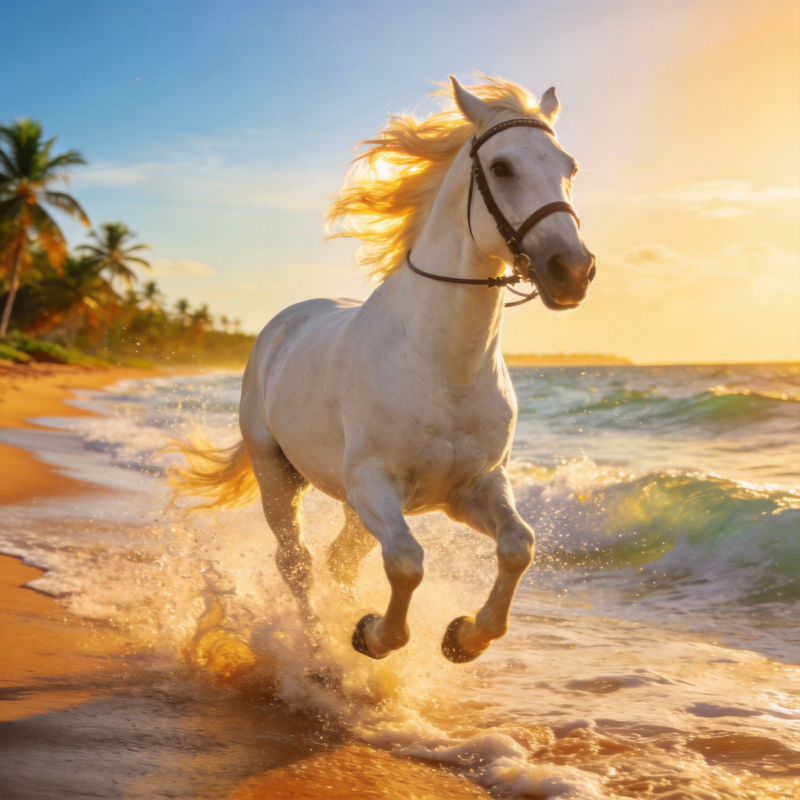 白马奔腾海滩图片