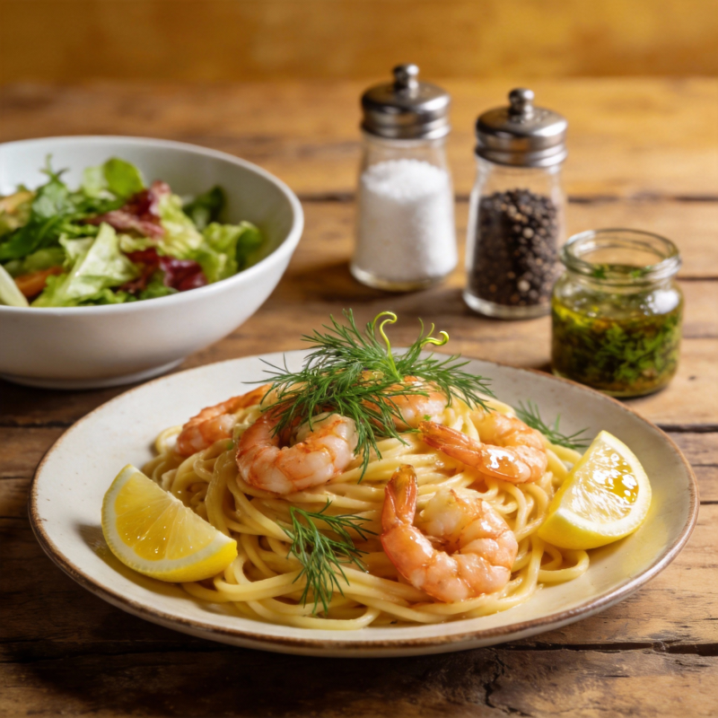 虾仁意面配柠檬图片