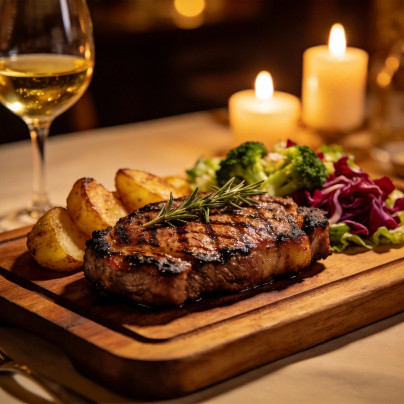 烛光晚餐 牛排配酒图片