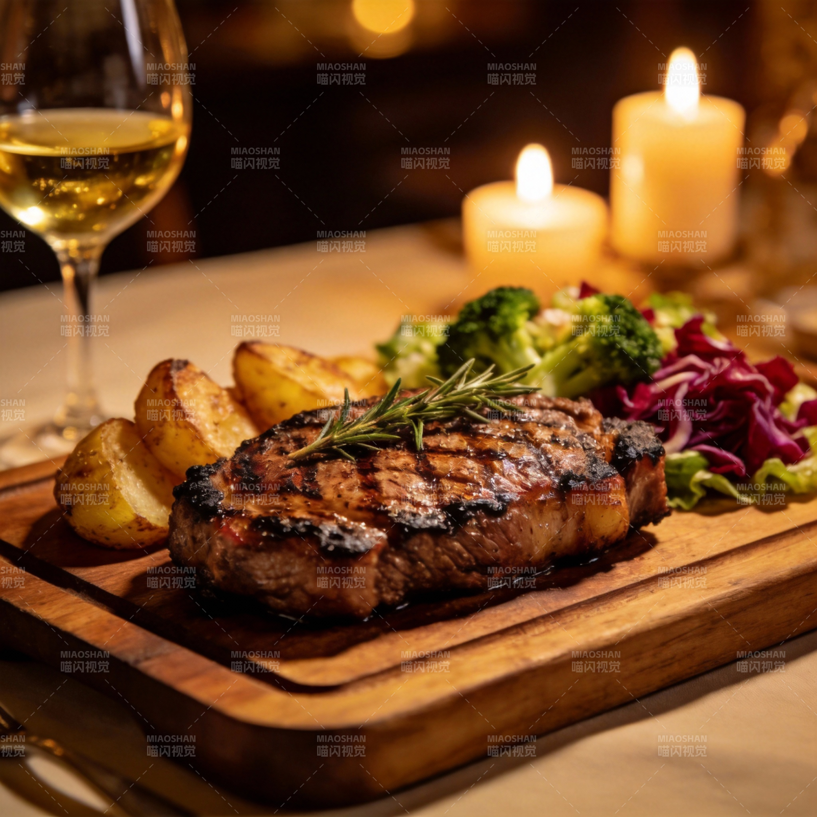 烛光晚餐 牛排配酒图片