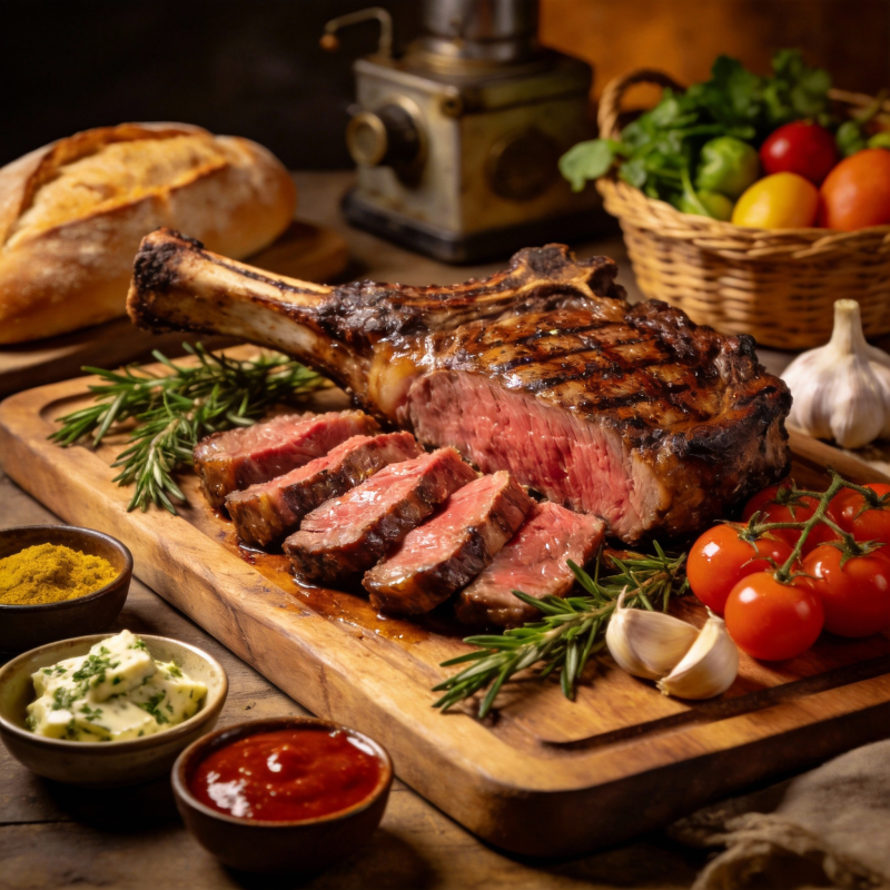 烤牛排配香草与酱料图片
