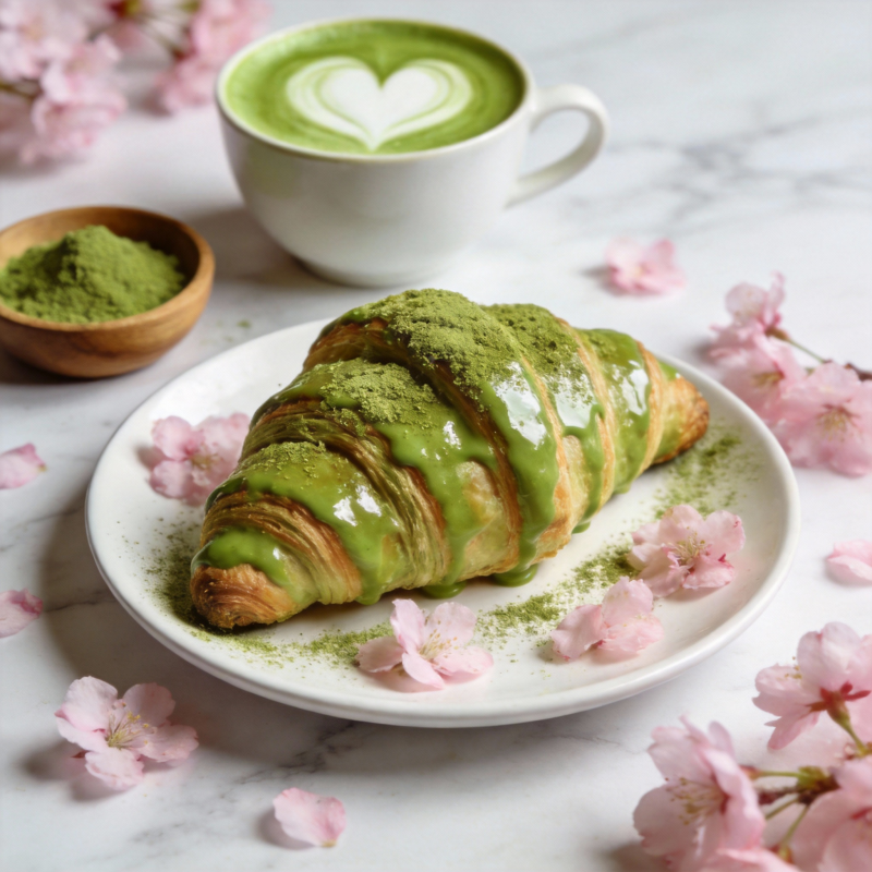 抹茶酥与樱花图片