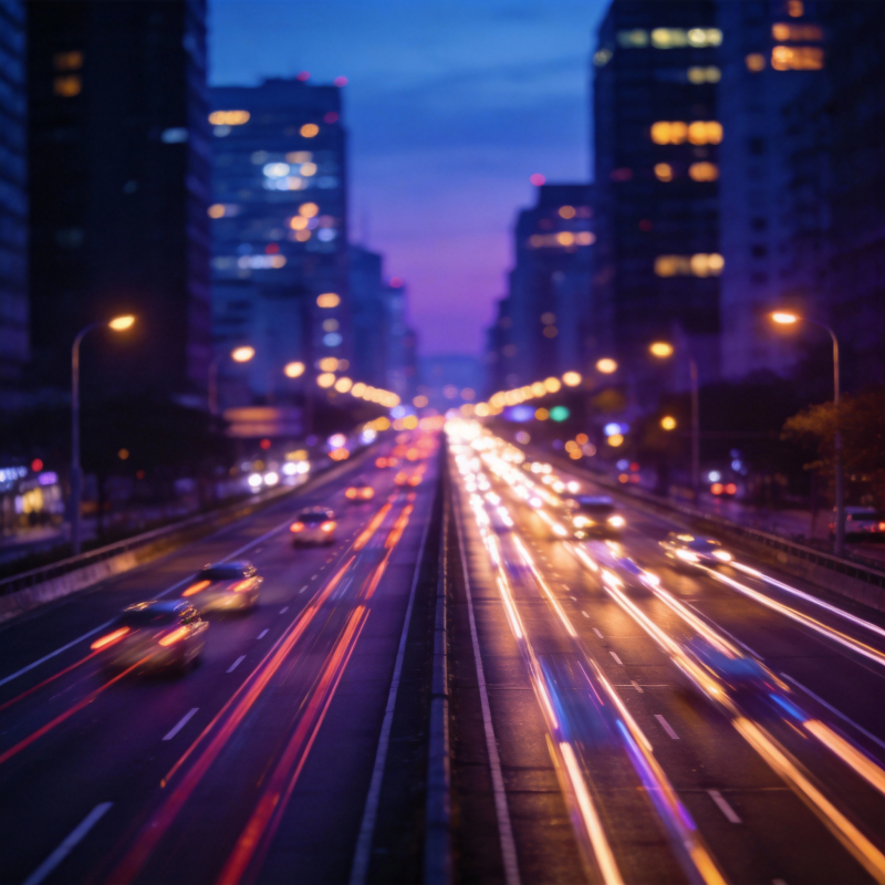 夜幕下的城市车流图片