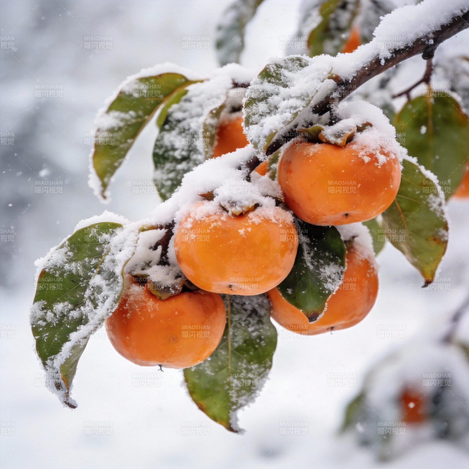 雪中柿子图片