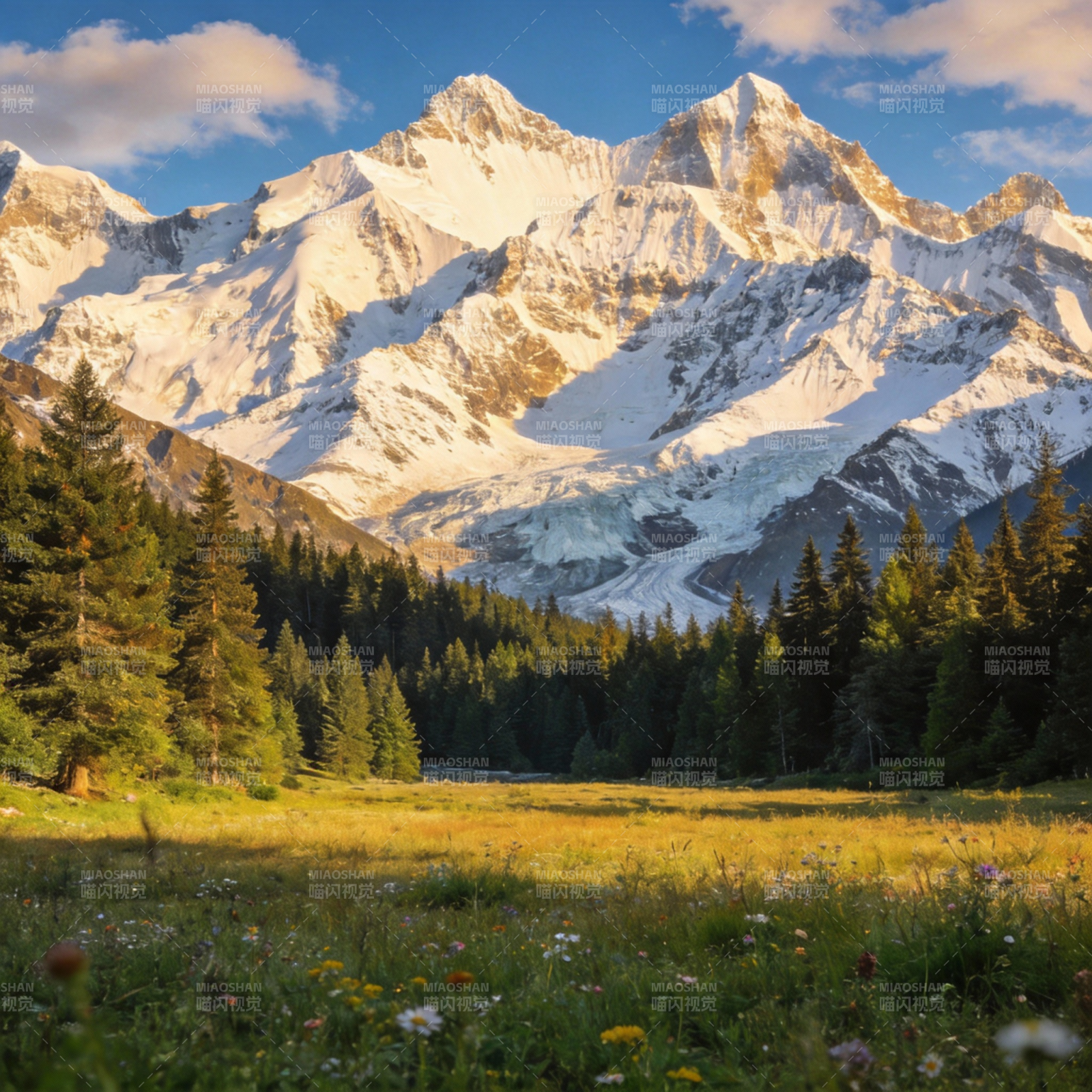 雪山花海风光图片