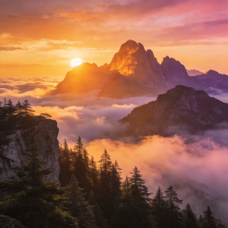 云海日出山巅图片