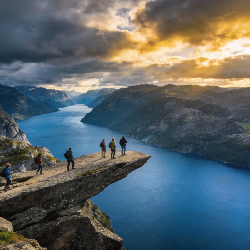 悬崖观湖日落图片