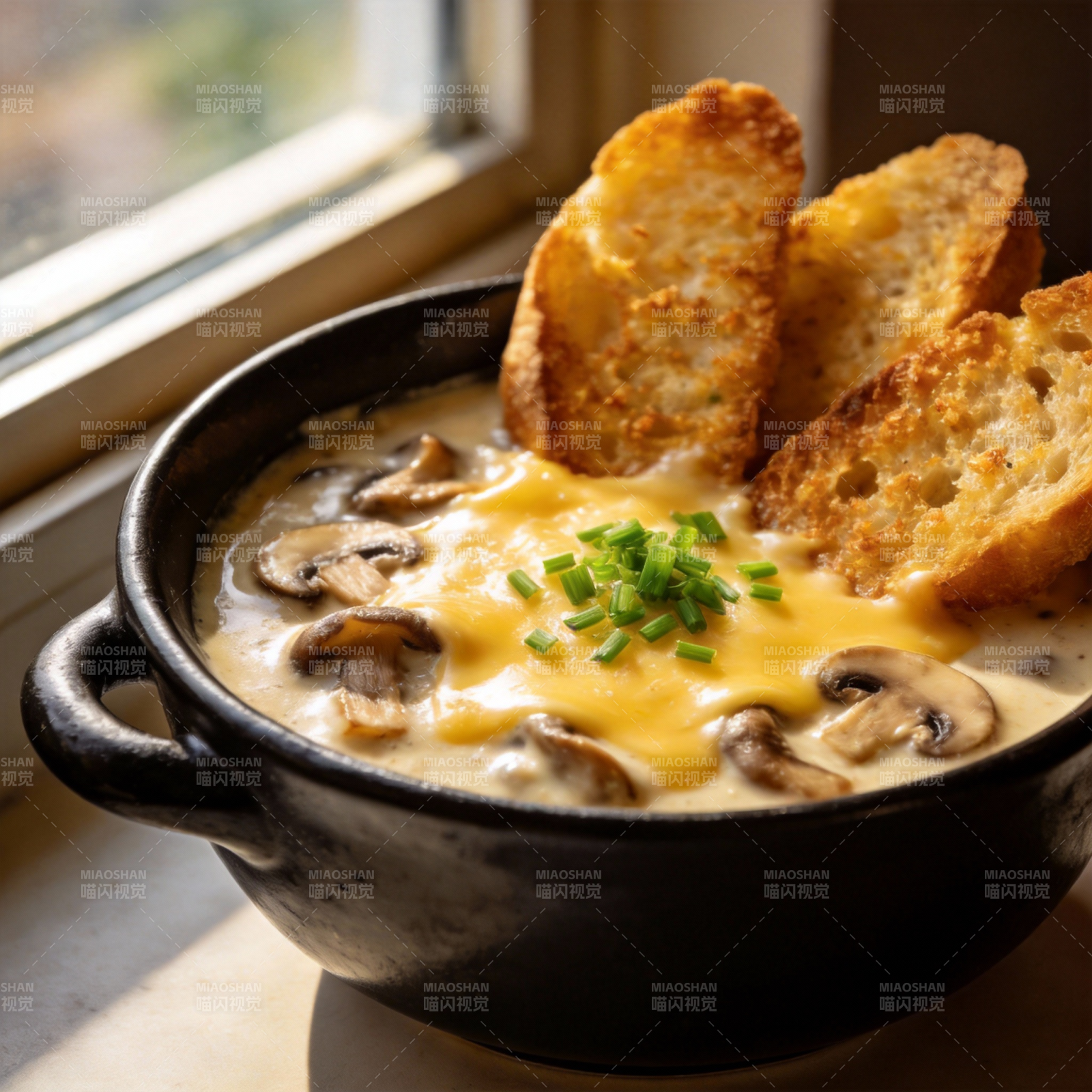 奶油蘑菇汤配面包图片