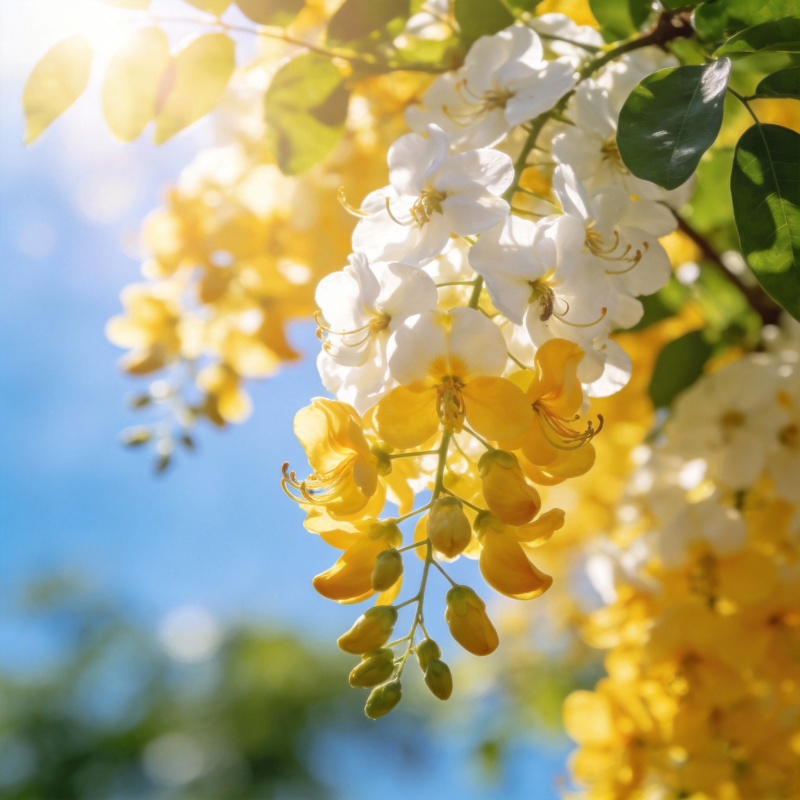 黄白花簇迎阳光图片