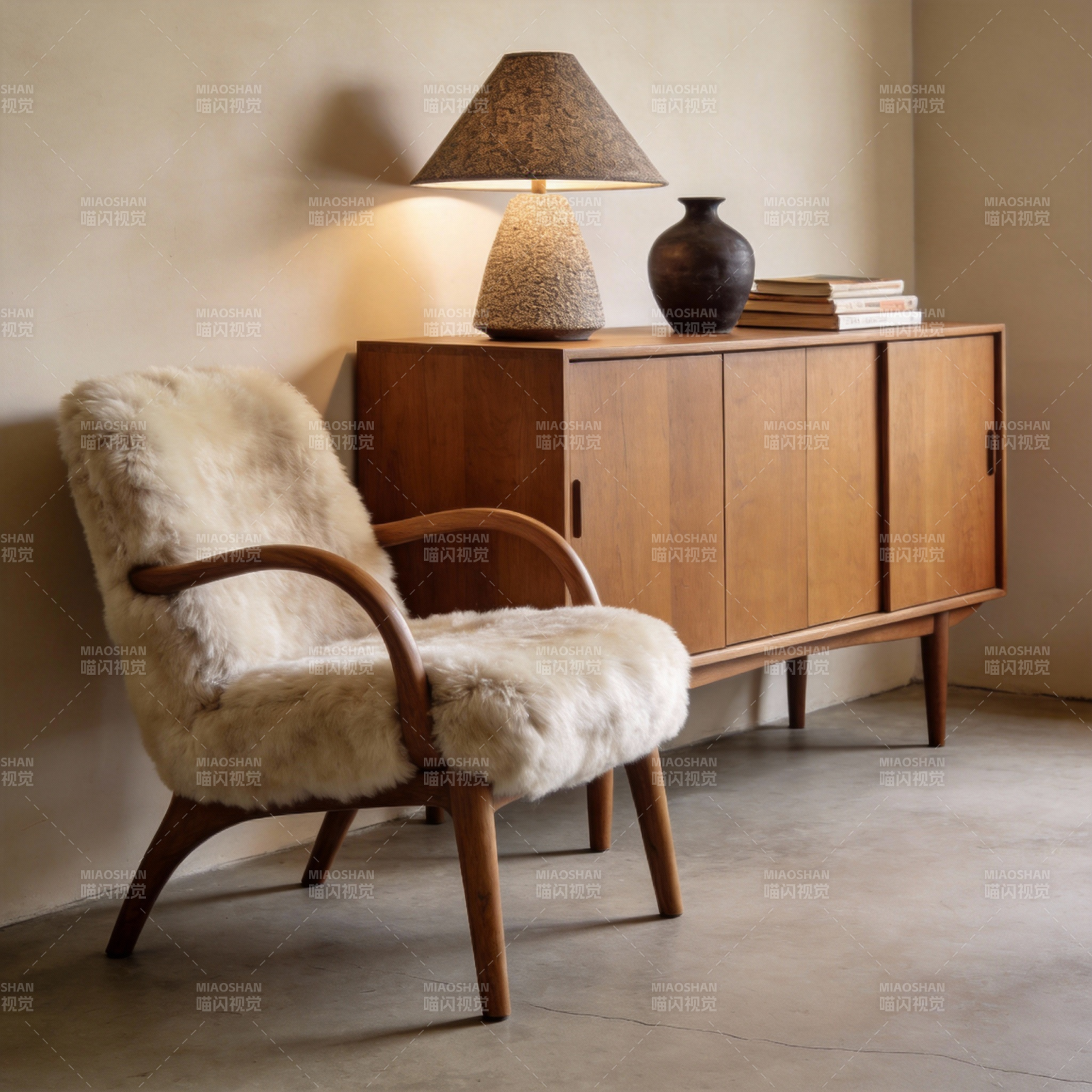 北欧风毛绒椅与柜图片