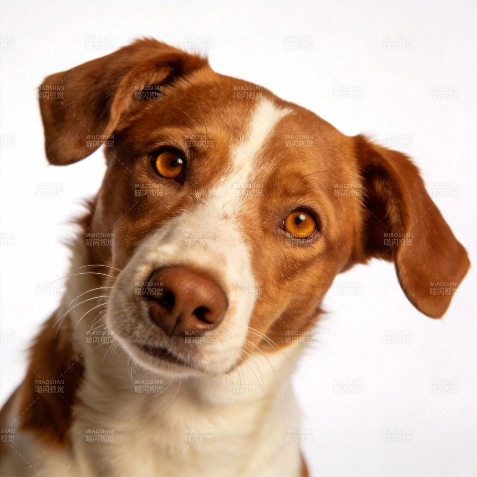 棕白犬凝视镜头图片