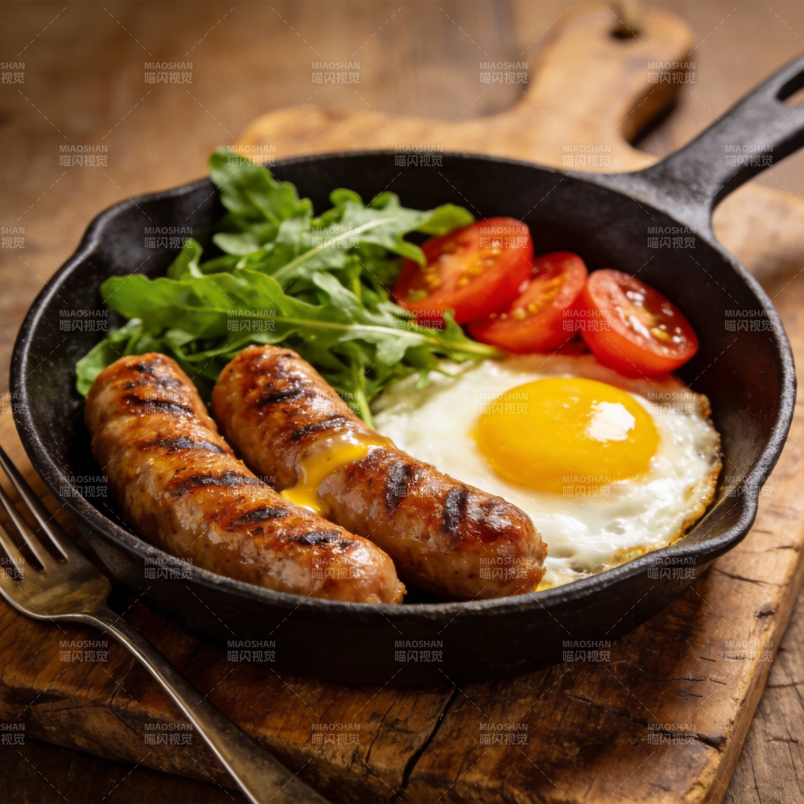 香肠煎蛋配蔬菜图片