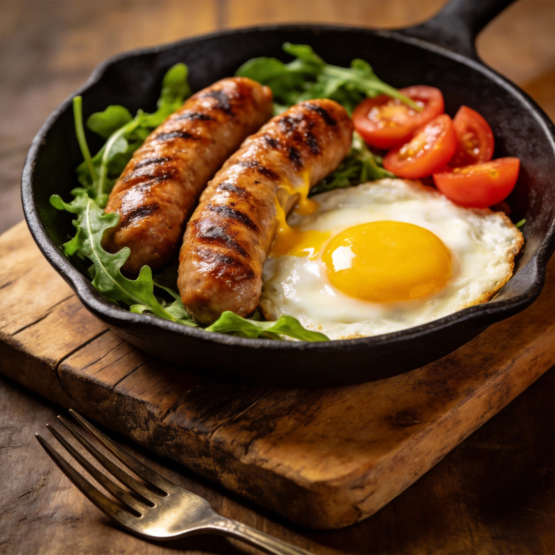 香肠煎蛋配蔬菜图片