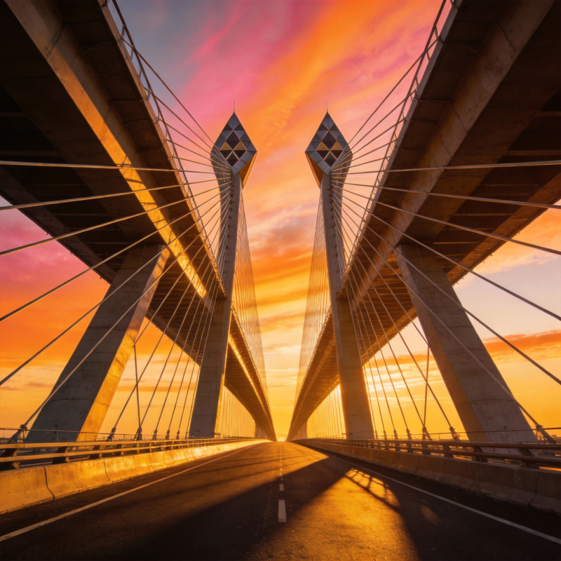 夕阳下的桥影图片