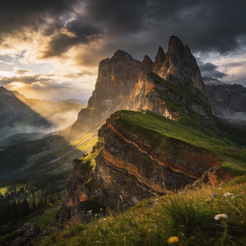 山巅晨光破云图片
