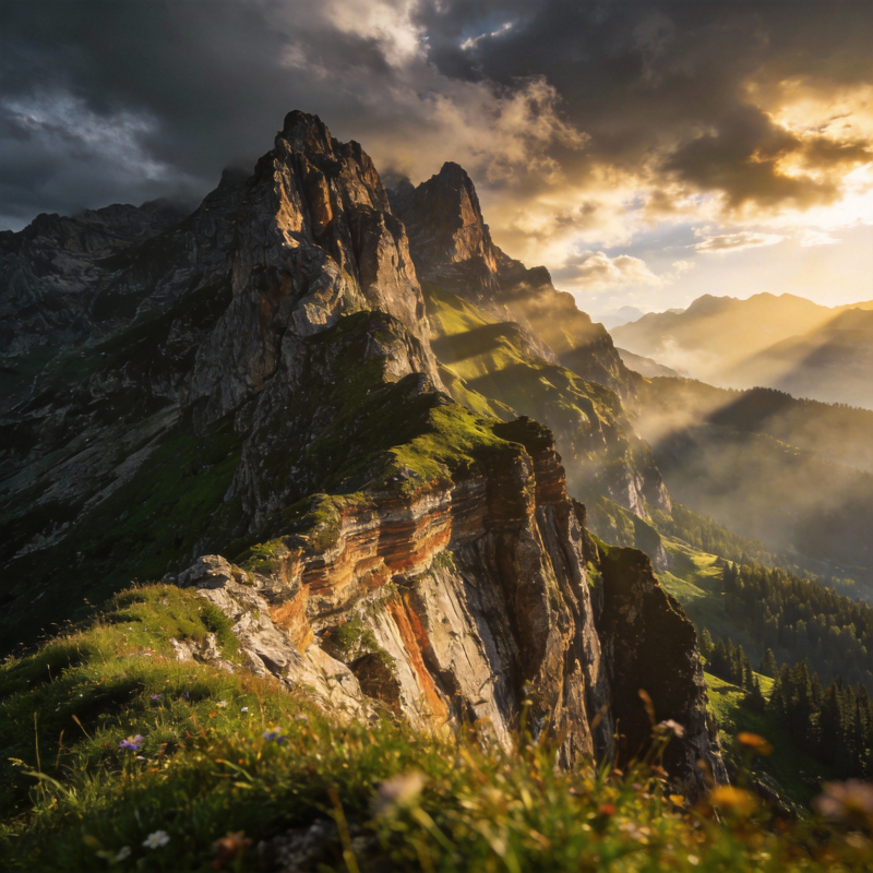 山巅晨光破云图片