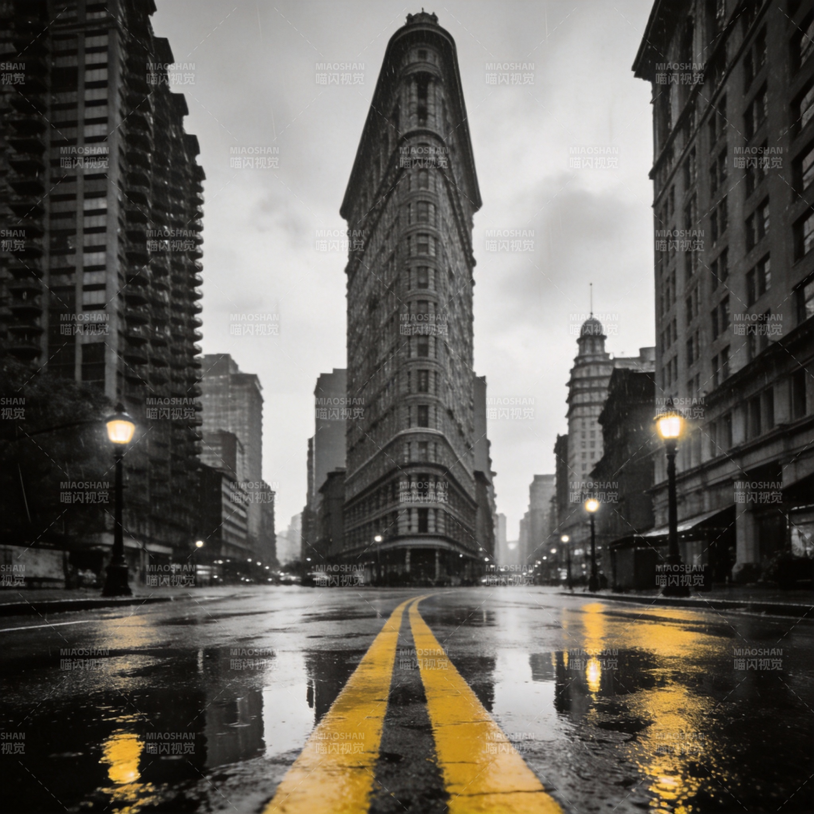 雨夜摩天楼影图片