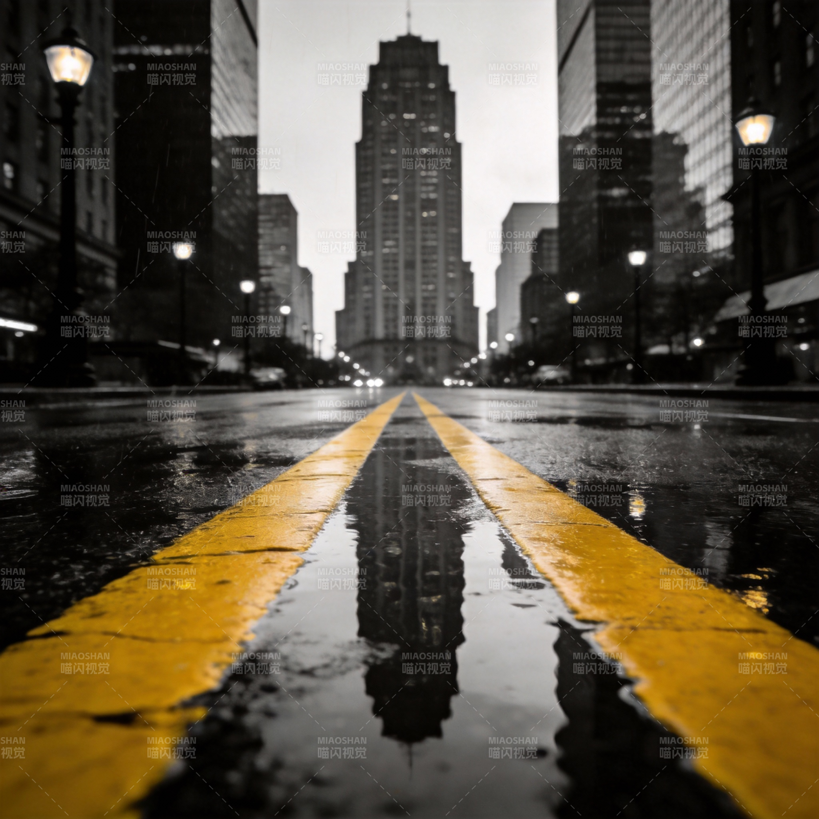 雨夜都市倒影图片