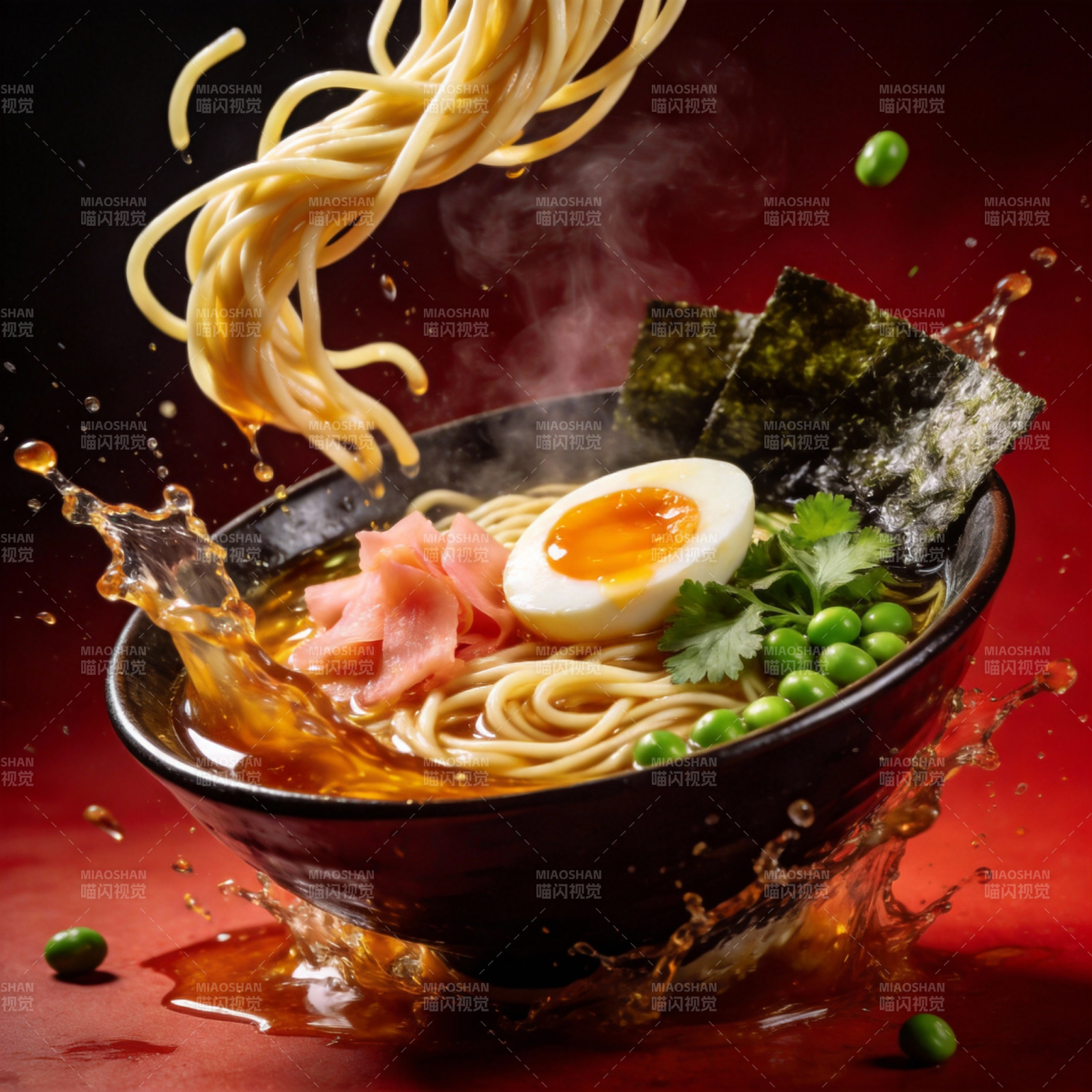 热腾腾拉面飞舞图片