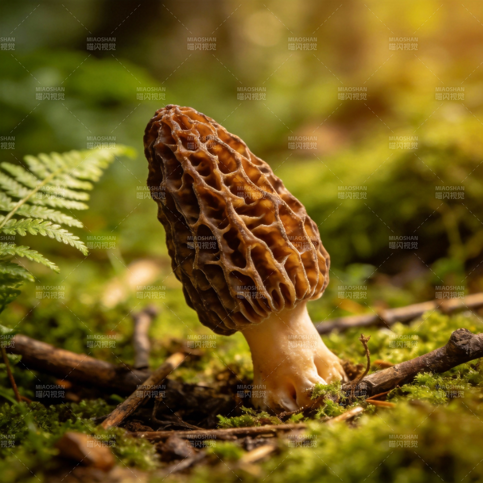 羊肚菌生长于林间图片