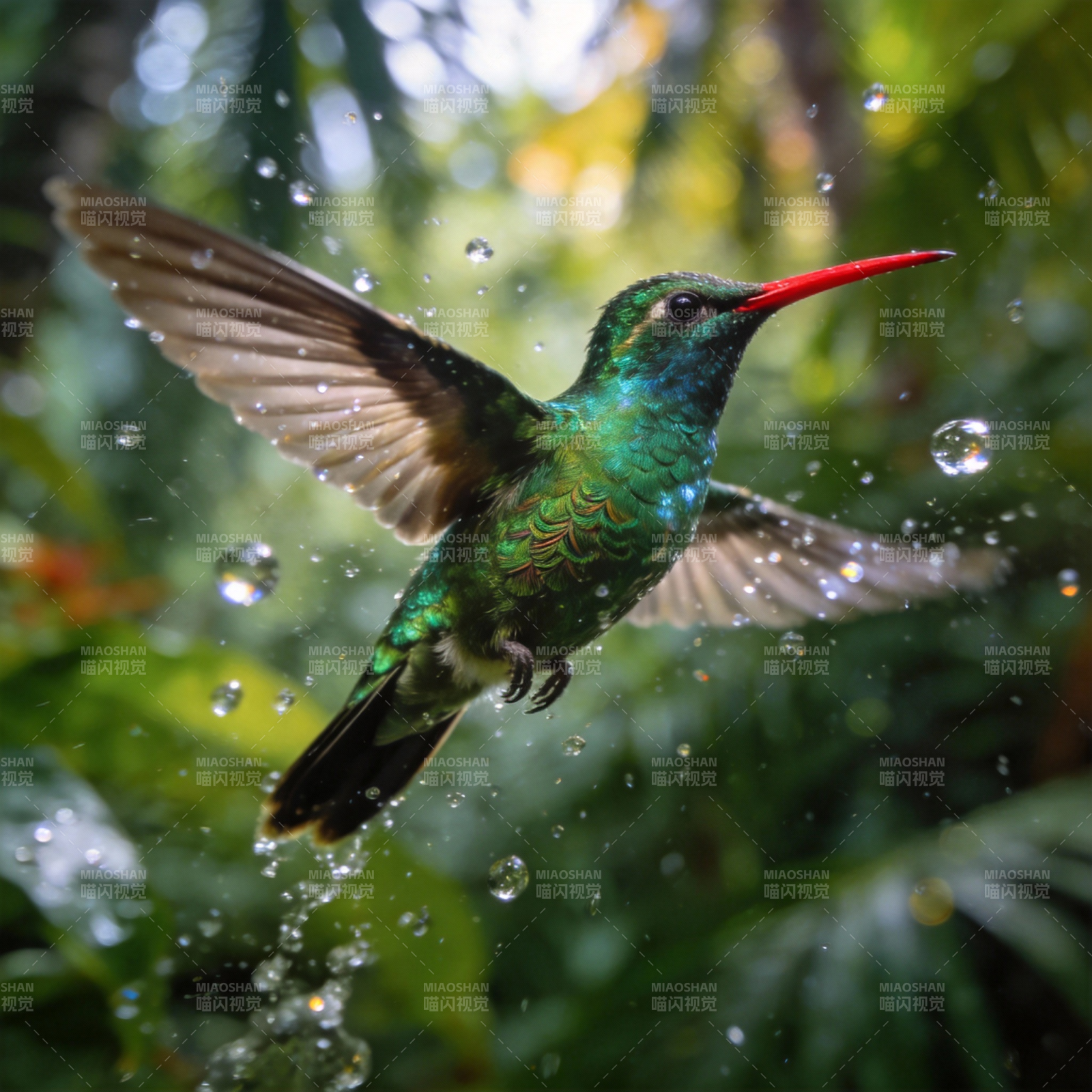 雨中蜂鸟飞翔图片
