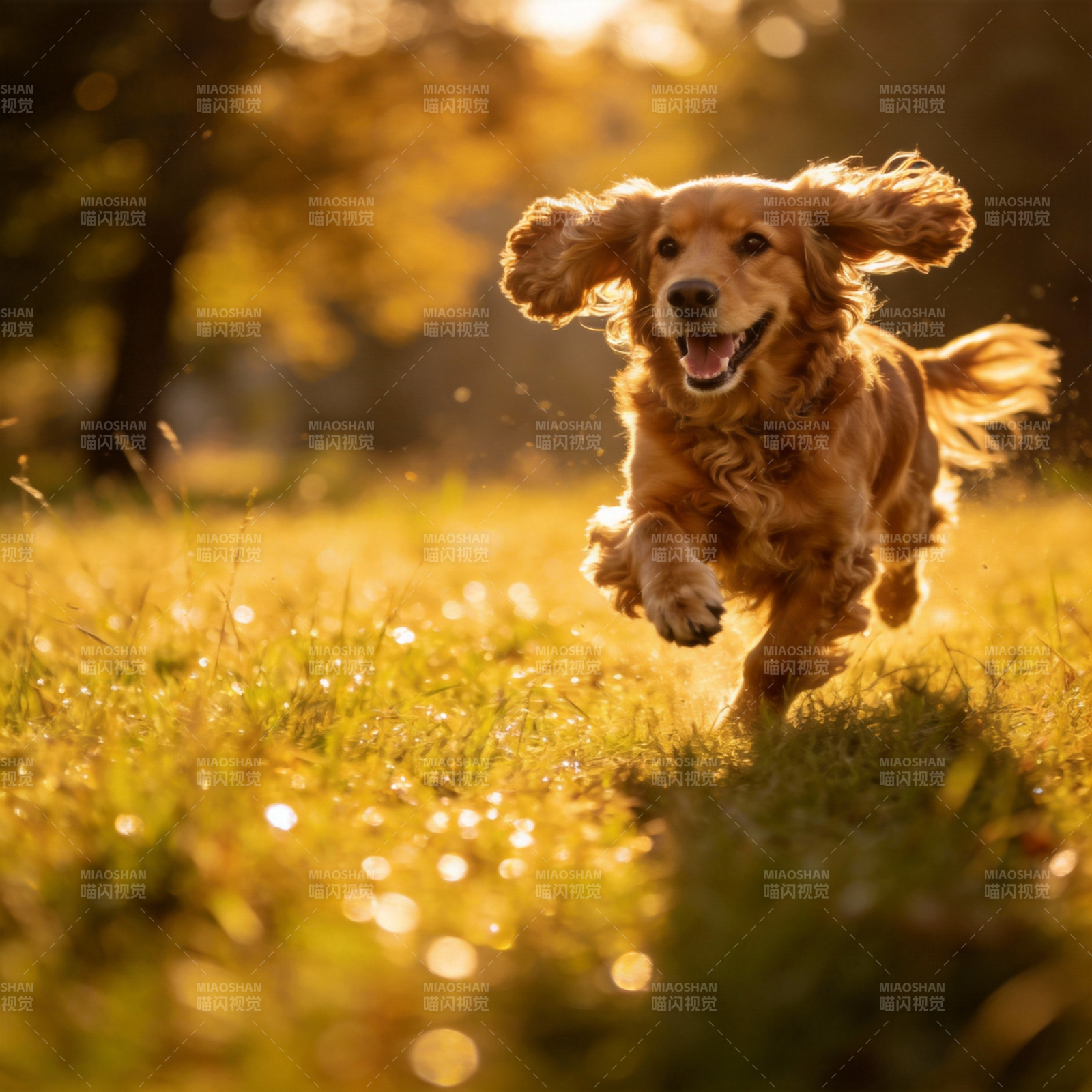 金毛奔跑在阳光下图片